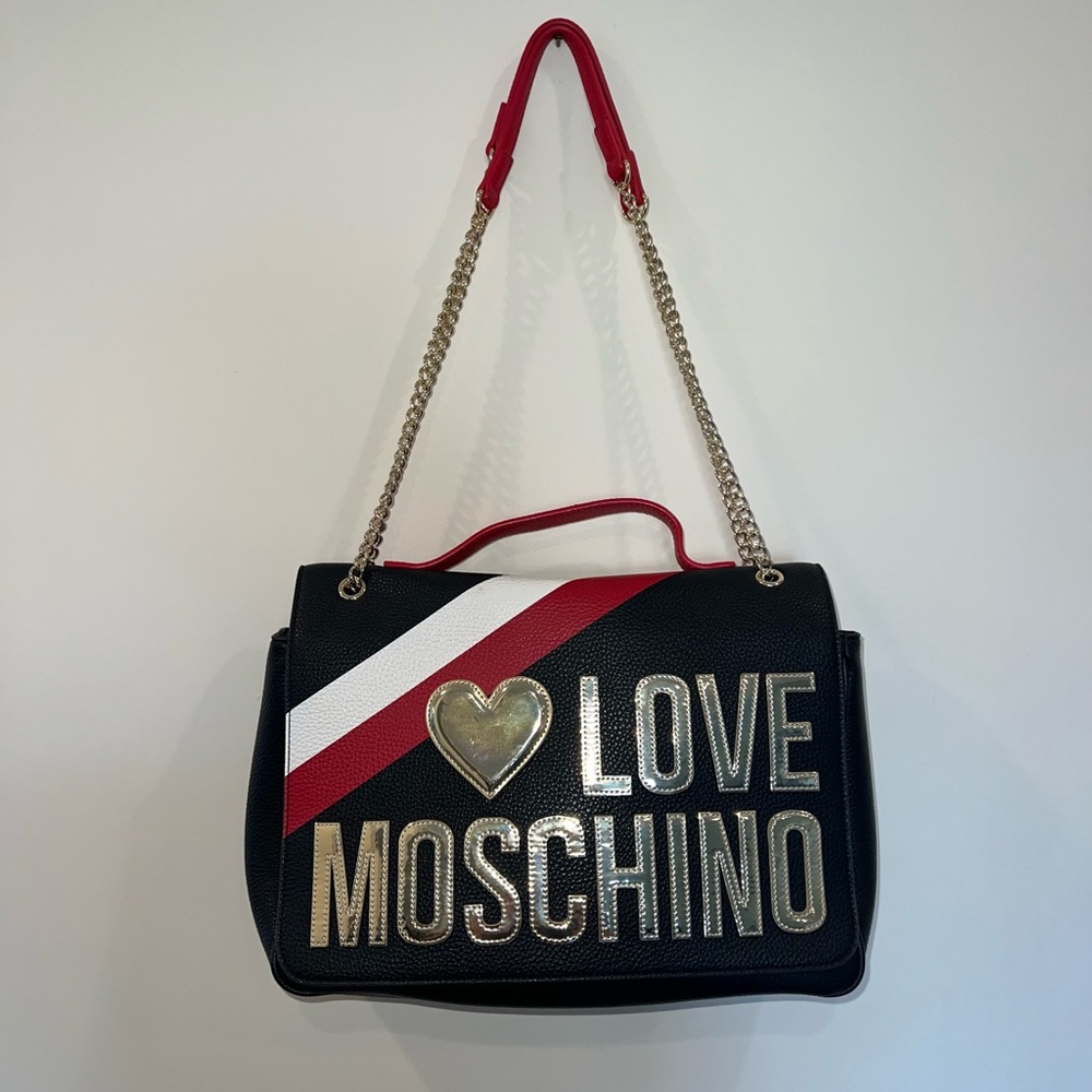 LOVE MOSCHINO Large lettering logo with top handle & chain shoulder tote bag